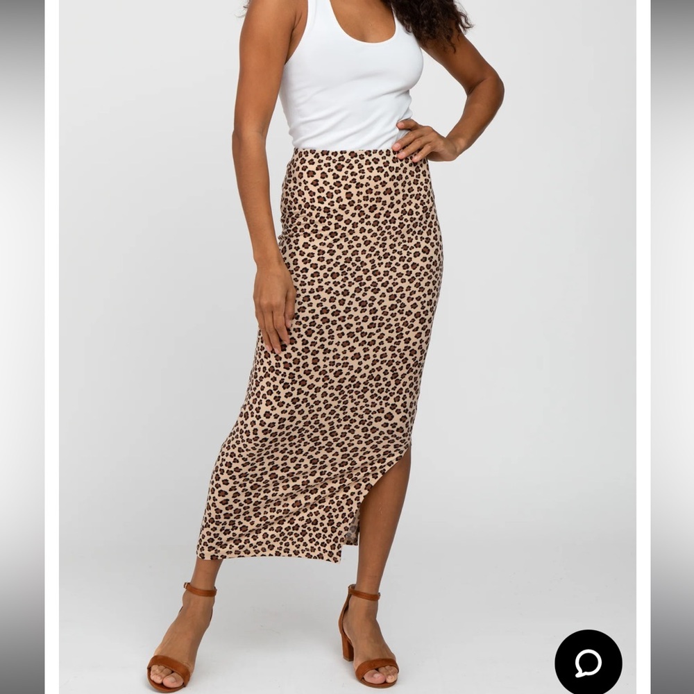 Pinkblush Brown Animal Print Fitted Maternity Midi Skirt